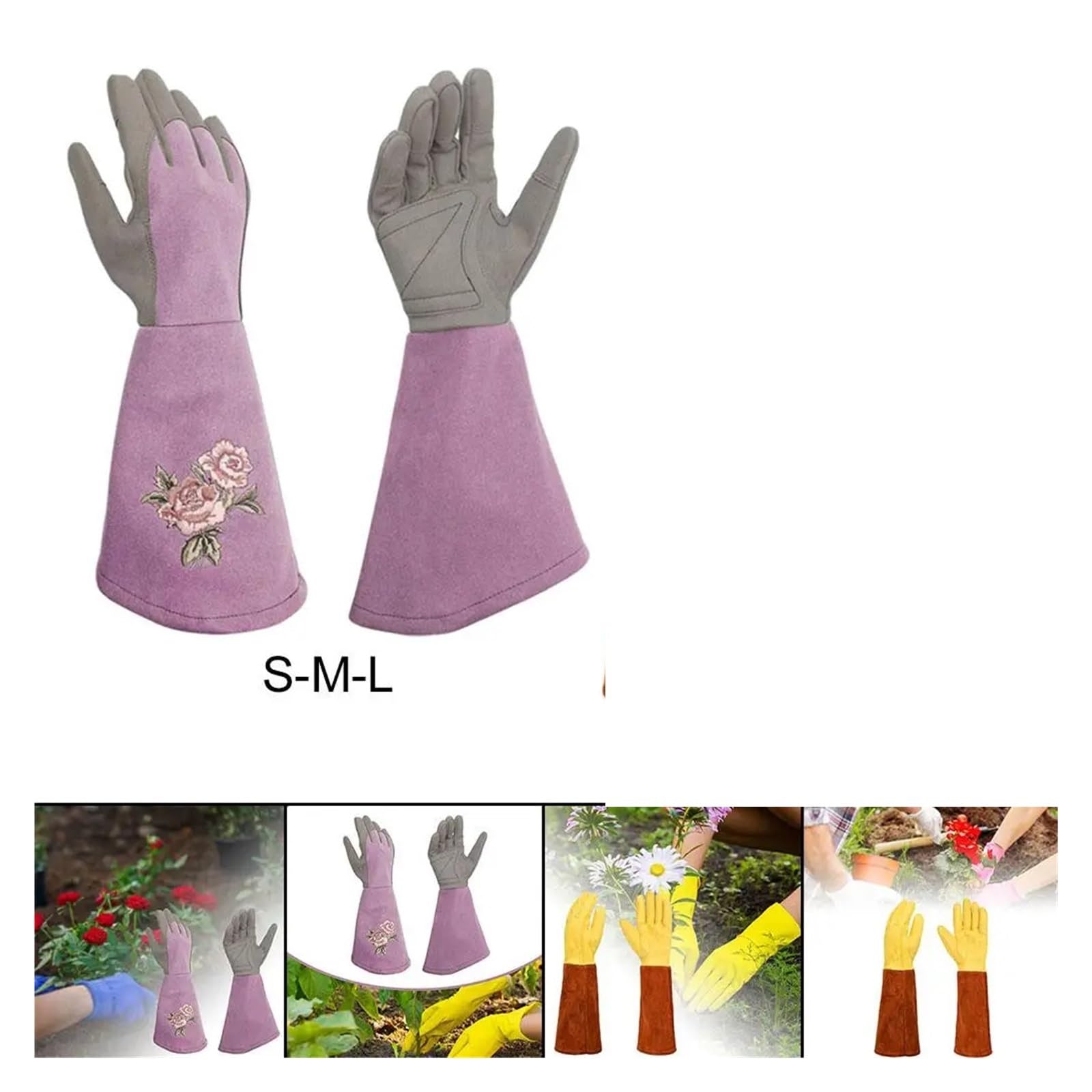1 par de guantes jardinería cuero resistentes for jardineros Para La Jardinería De Exterior(Violet S)