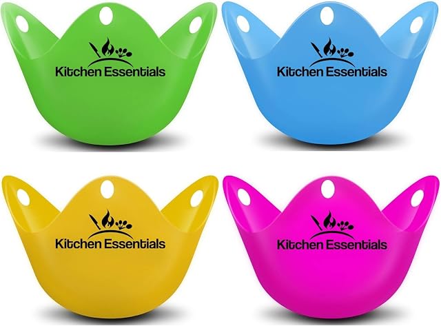 Kitchen Essentials Egg Poacher Cups (4 Pack) for Perfect Poached Eggs  Premium LFGB Grade Silicone Egg Poachers BPA-Free Poach Pods  Poached Egg Maker Set: Cooker, Boiler Steamer, Microwave Eggs