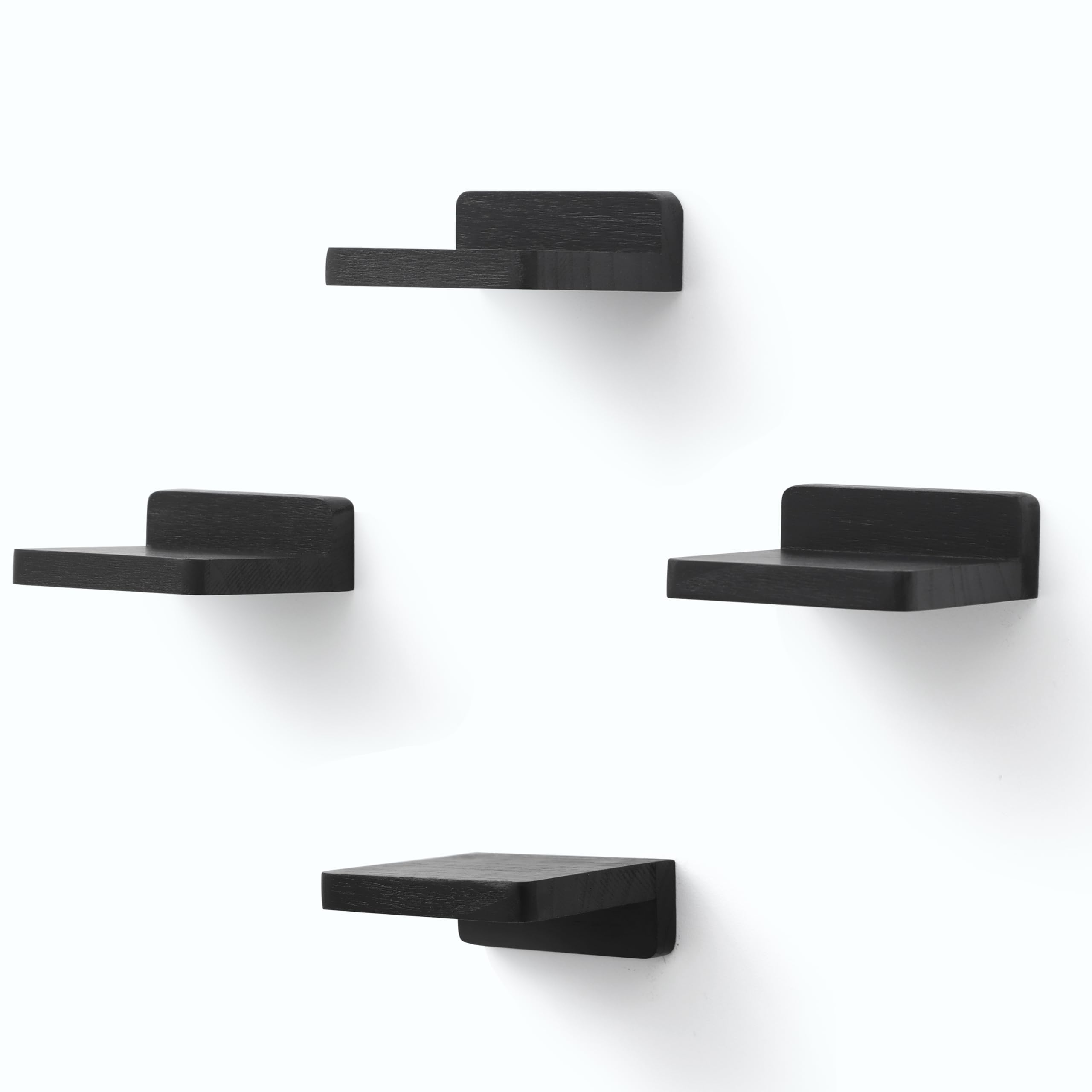 MIHORLIFE Small Floating Shelves, 10.2x10.2x4CM, Mini Wooden Wall Square Shelf, Hanging Shelf Decoration for Small Objects, Bedroom, Living Room, Set of 4(Rustic Black)