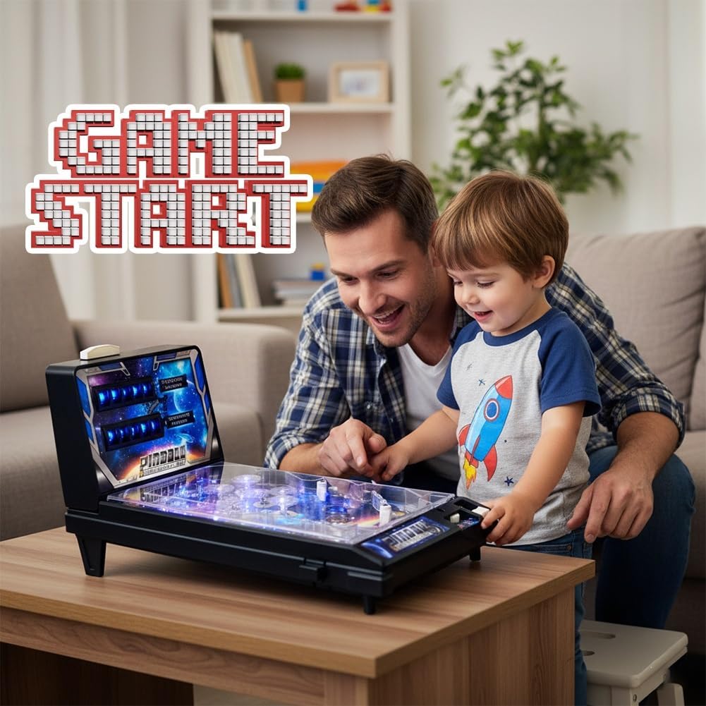Pinball Machine Table Top Electronic Arcade Game with Lights and Sound Effects, Retro Fun Ball Shooting Machine for Kids Ages 6 to 12 Years