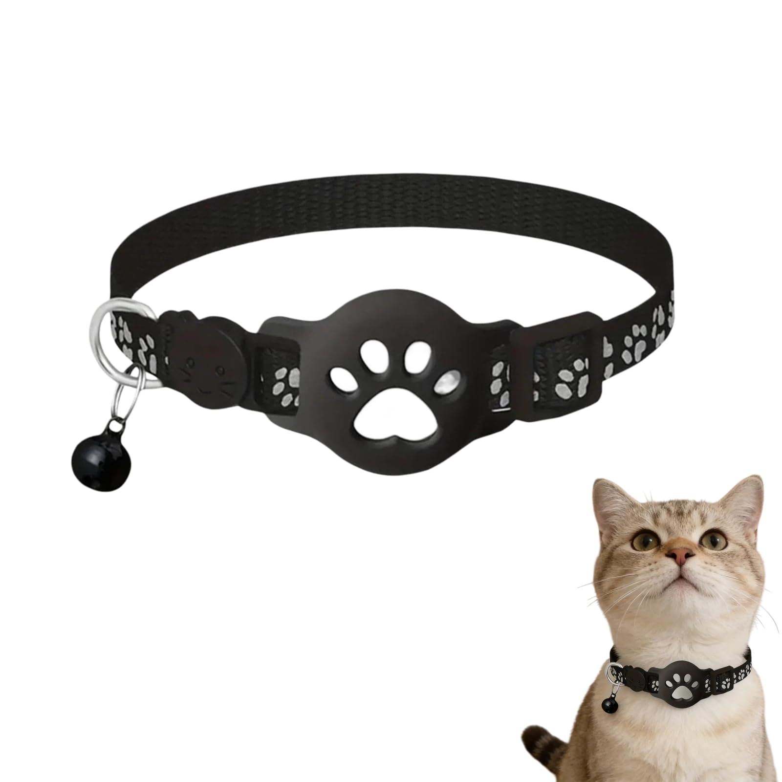 Collar rastreador de gatos para gatos pequeños, collar de rastreador GPS para gatos, compatible con iOS/Android, no requiere SIM, collares reflectantes para mascotas con hebilla, separable con campana