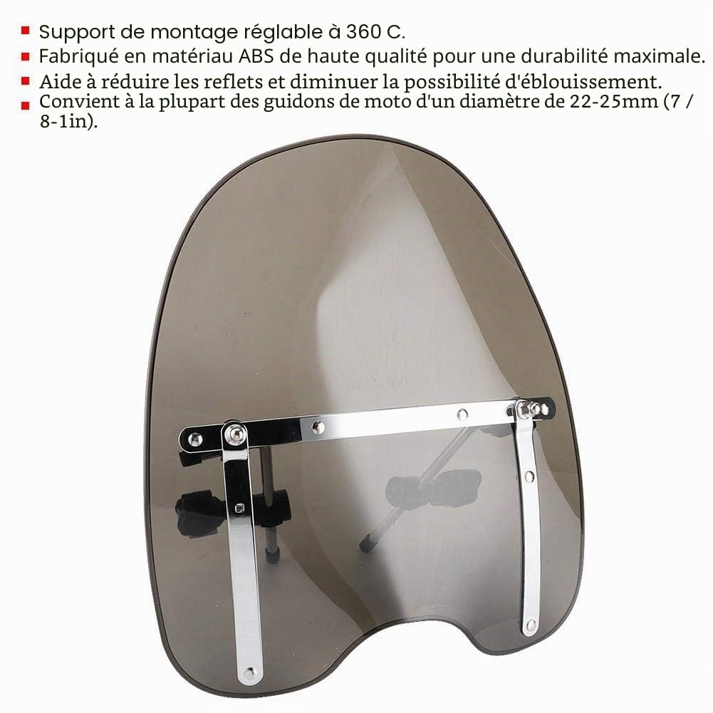 Pare-brise Universel pour Moto, Support Réglable 360°, Guidon 22-25mm, ABS, Fumé