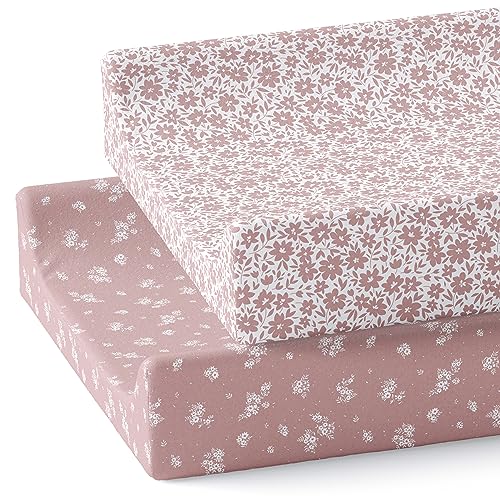 Image of Baby Changing Pad Cover 2-Pack for Girls (Antique Rose) - Premium Fitted Sheets Baby Diaper Changing Table Cover - Buttery Soft Cotton Blend