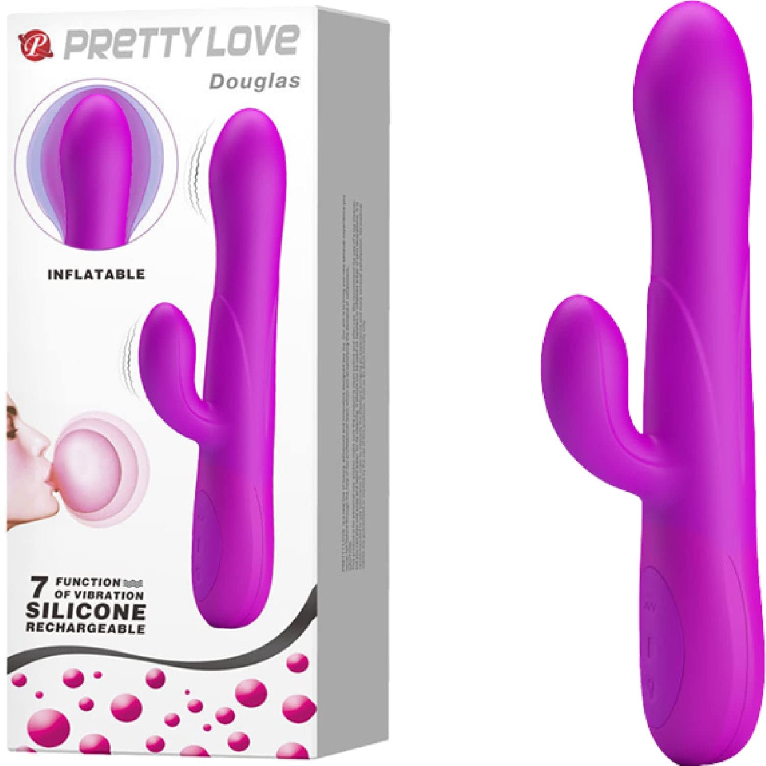 Pretty Love Douglas Vibratore gonfiabile a forma di coniglio Deep Rose Ø 3,7 x 24,9 cm