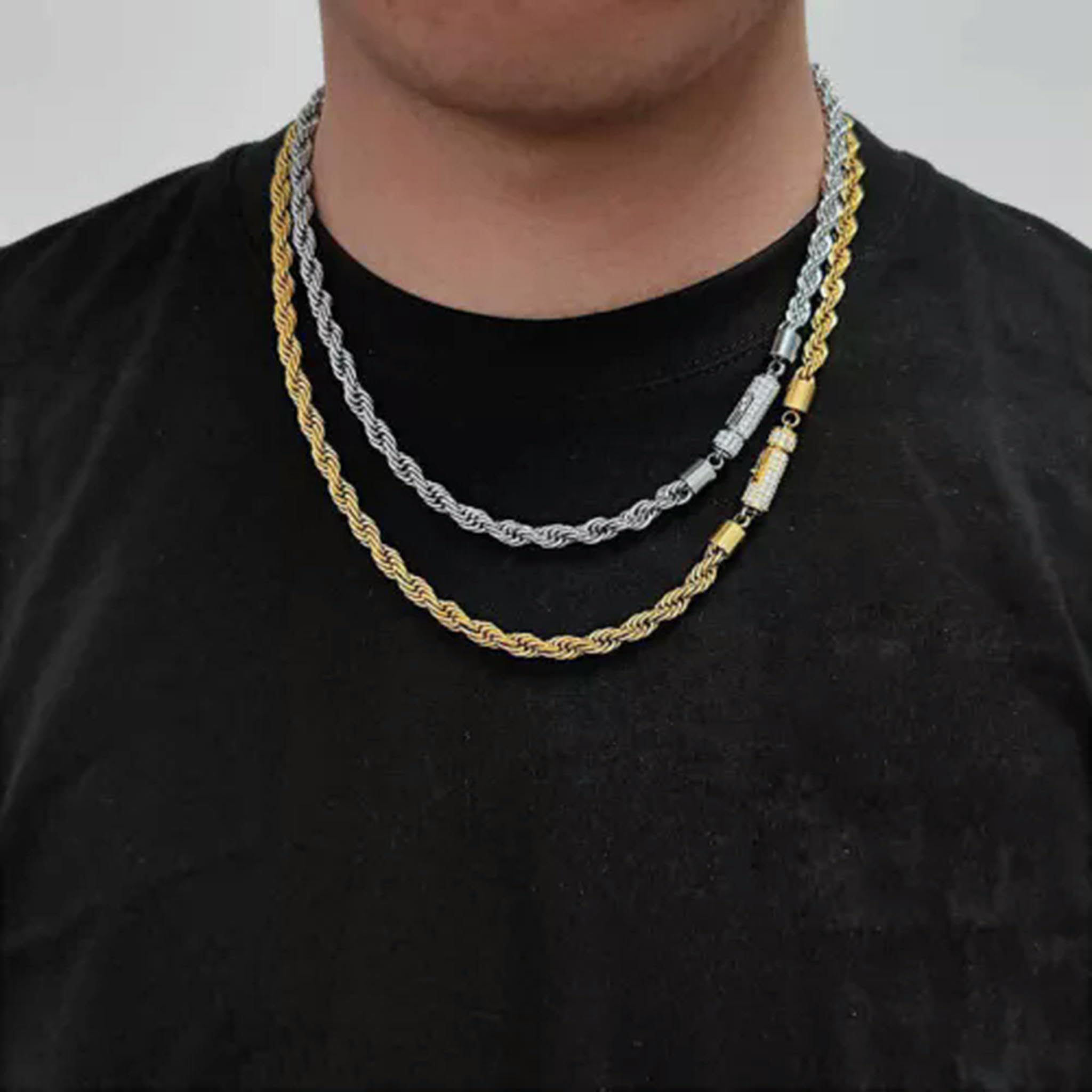 Hot 18K Gold Edelstahl Seil Kette Herren Halskette Armband