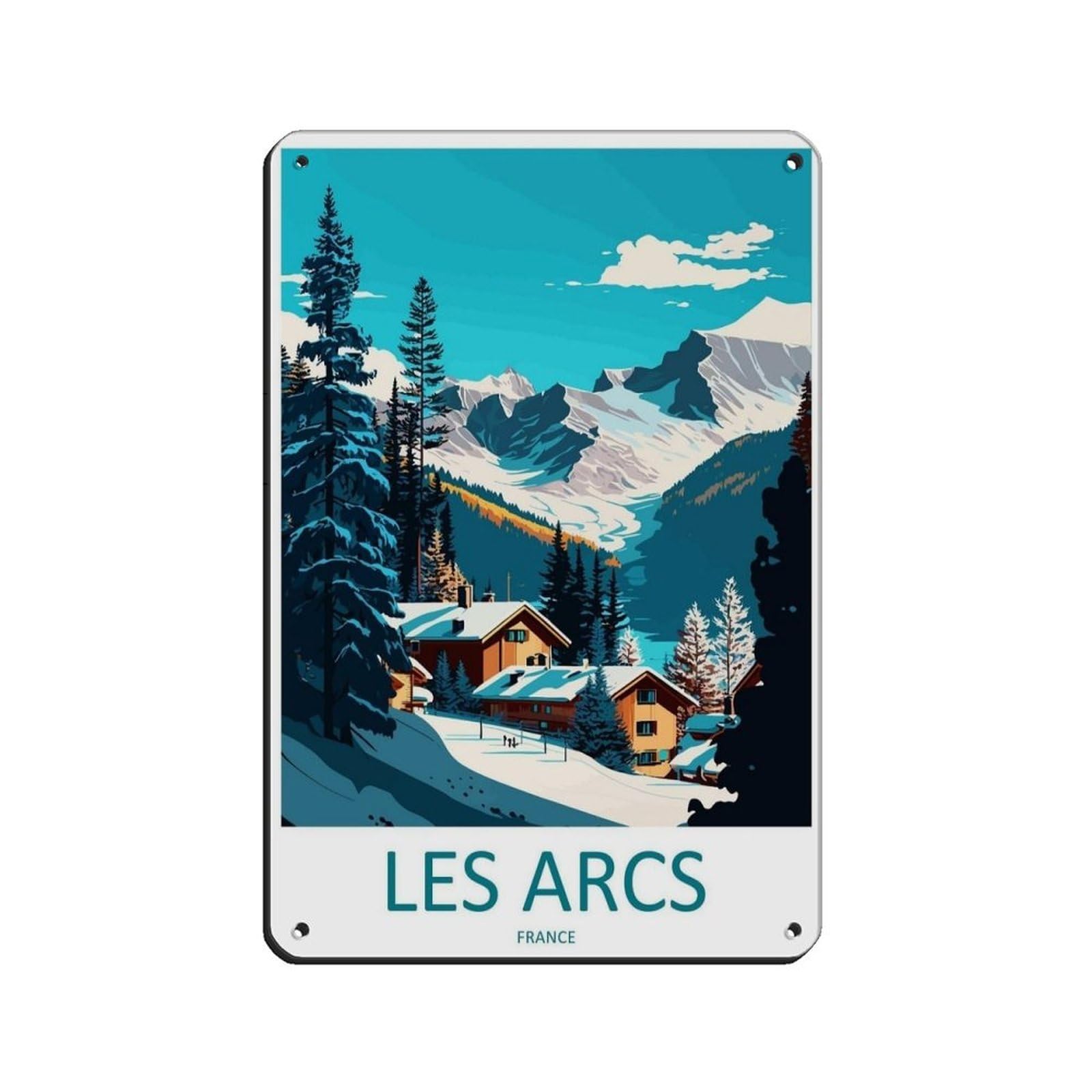 Les Arcs Travel Ski Art Lover Gift（70） Retro Poster Metal Tin Sign Chic Art Retro Iron Painting Bar People Cave Cafe Family Garage Poster Wall Decoration 8x12inch(20x30cm)