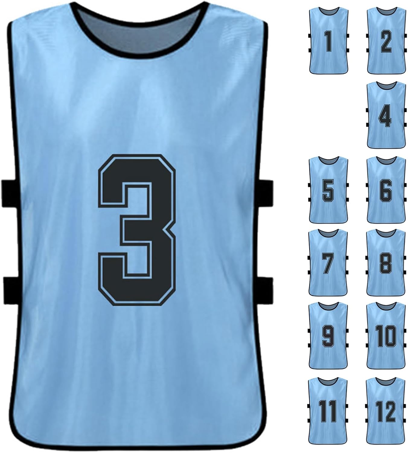 Mingzhe Numbered Football Bibs, Polyester Quick Drying Soccer Jerseys Football Pinnies Team Training Practice Sports Vest Fit for, Basketball, Volleyball, (Sky blue)