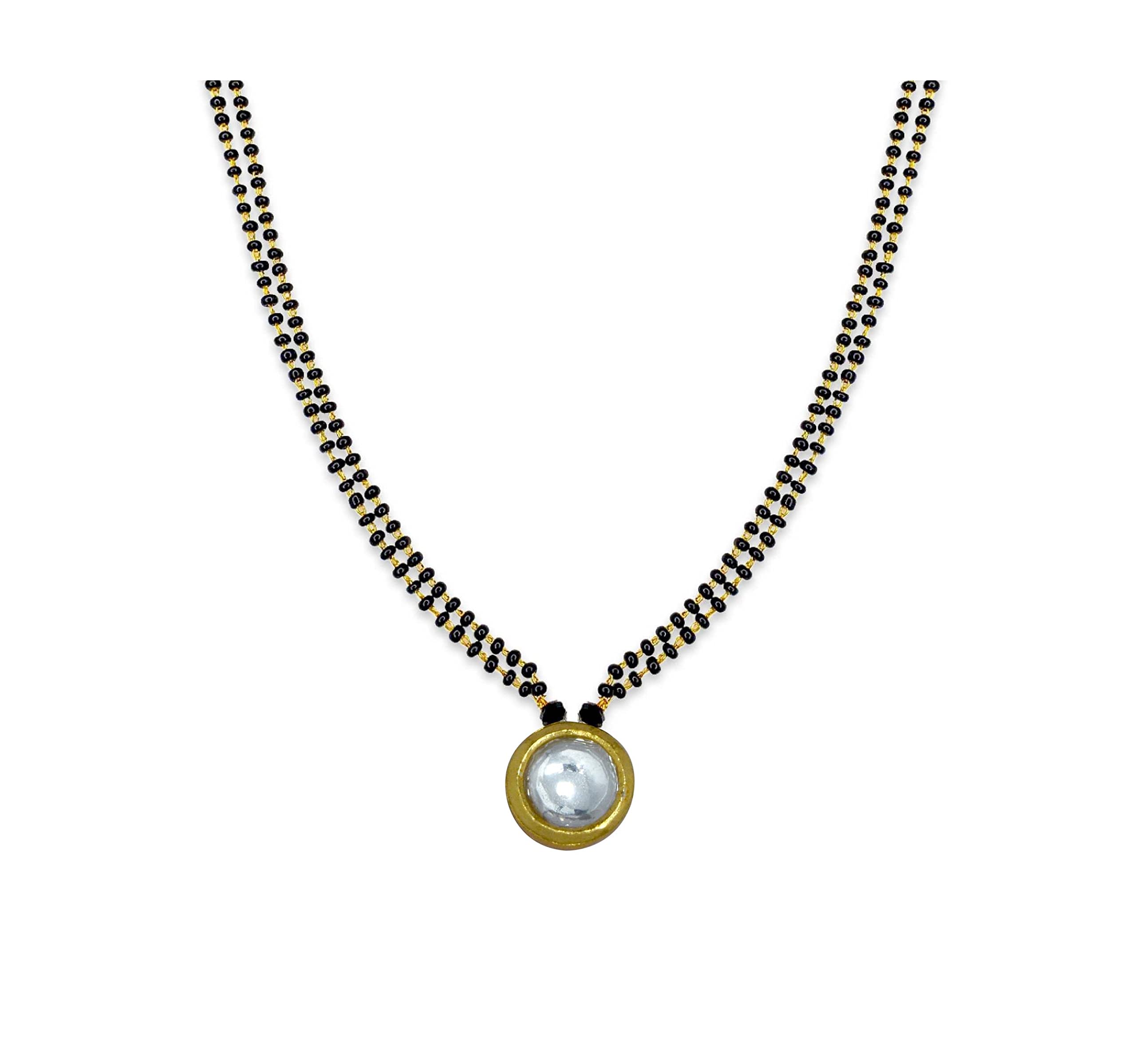 JEWELOPIA Kundan Mangalsutra Tanmaniya Black Bead Chain Jewellery for Women (Round Kundan) (B0BZZ4Q6CG) Amazon Price History, Amazon Price Tracker