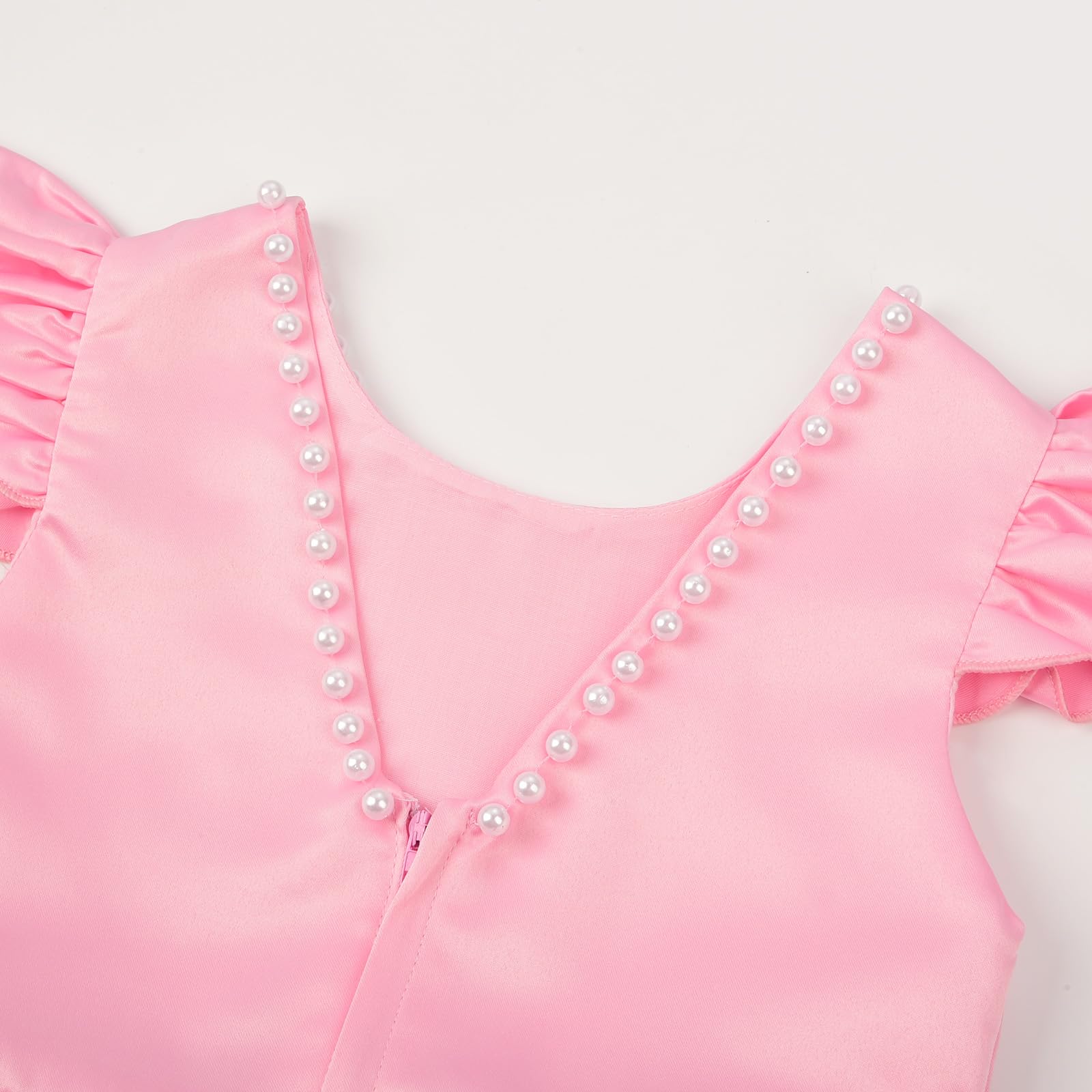 Uhnice Vestito Bambina Cerimonia Satin Maniche Svolazzanti con Perle Lunghezza Ginocchio con Fiocco Rimovibile