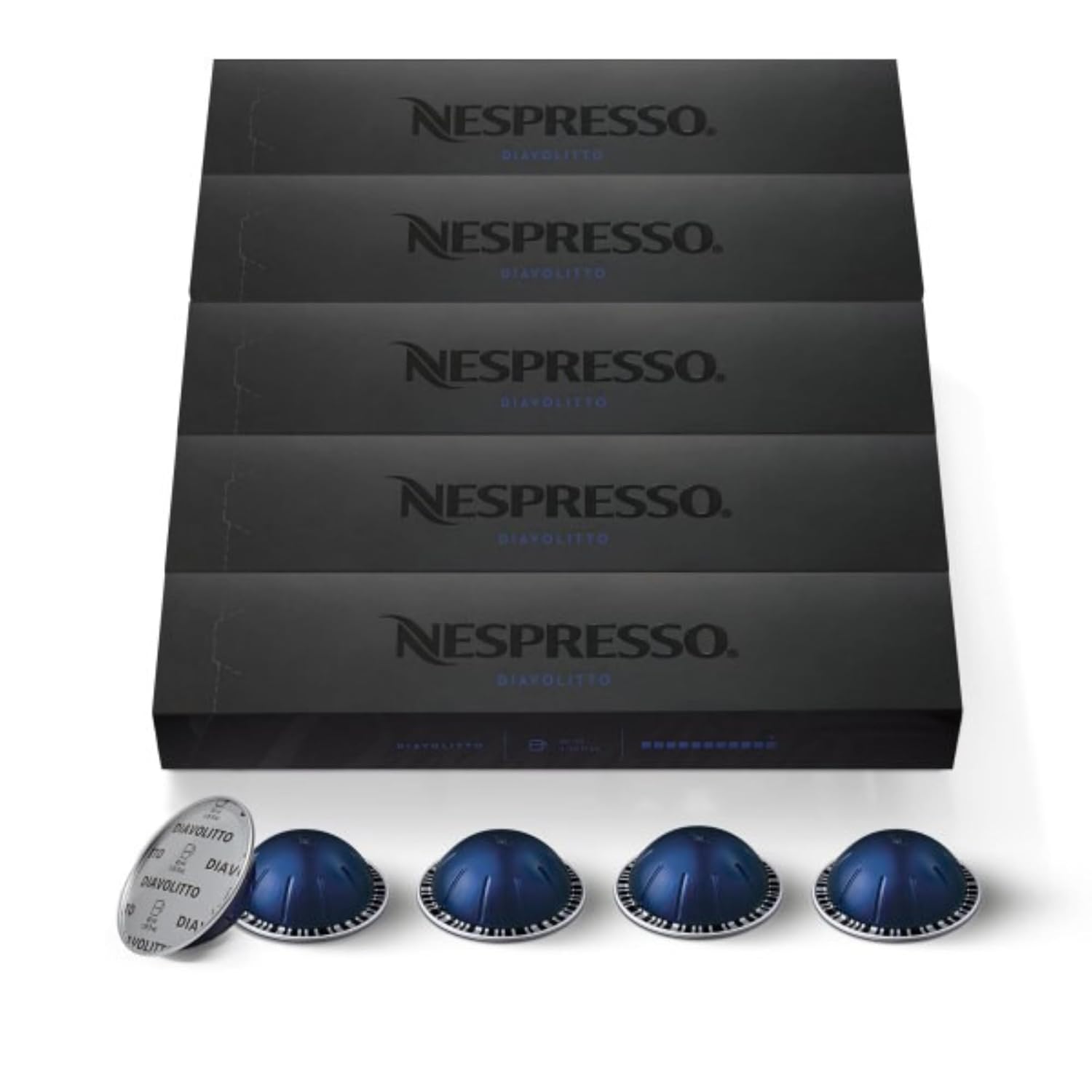 Nespresso Capsules Vertuo, Diavolitto, Dark Roast Espresso, 50-Count Espresso Pods, Brews 1.35oz.