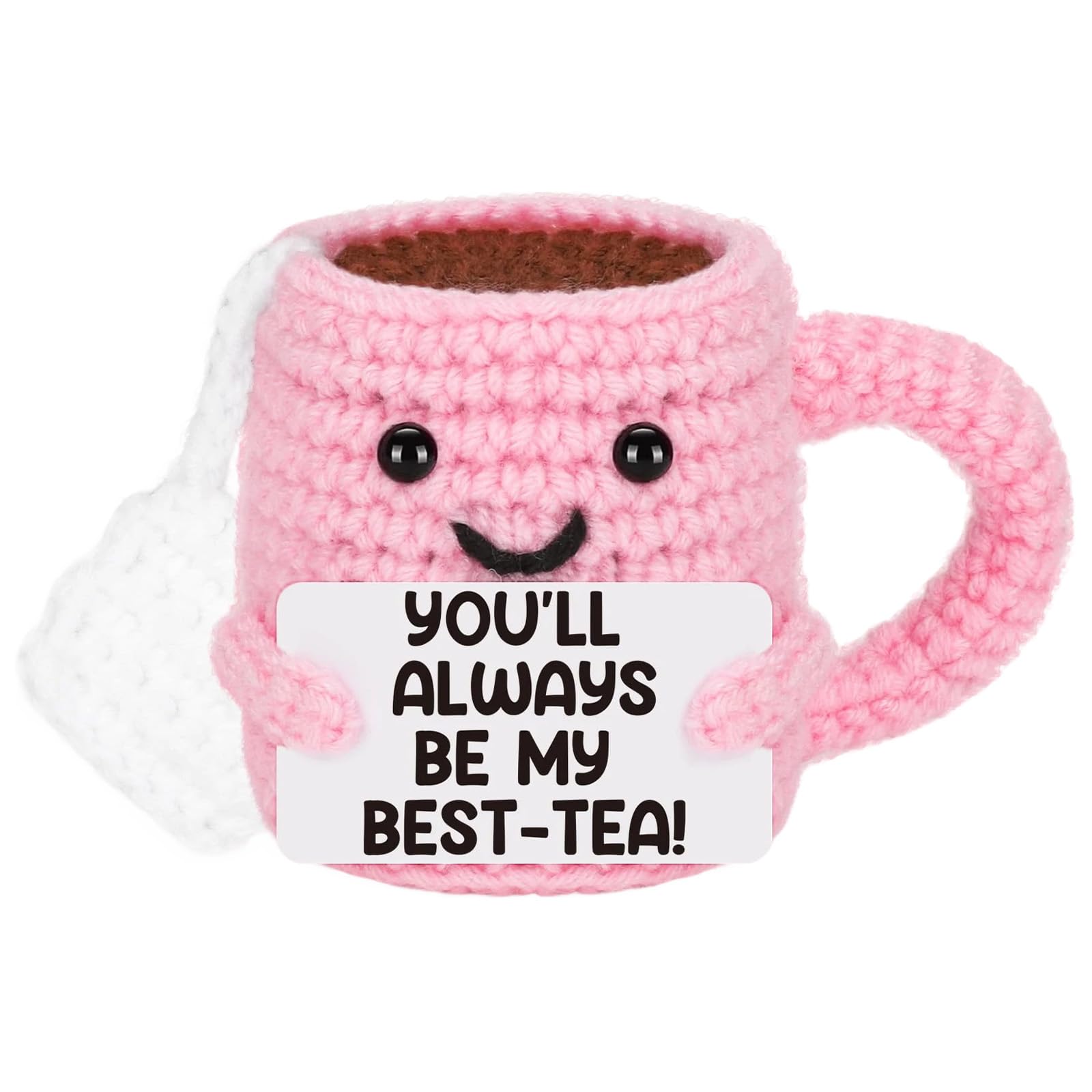 Emotional Support Gift, Positive Crochet Cup with Positive Affirmation Cards, Cute Handmade Emotional Support Crochet Desk Decor Good Luck Gifts for Friend Women Mothers Day Birthday Graduation