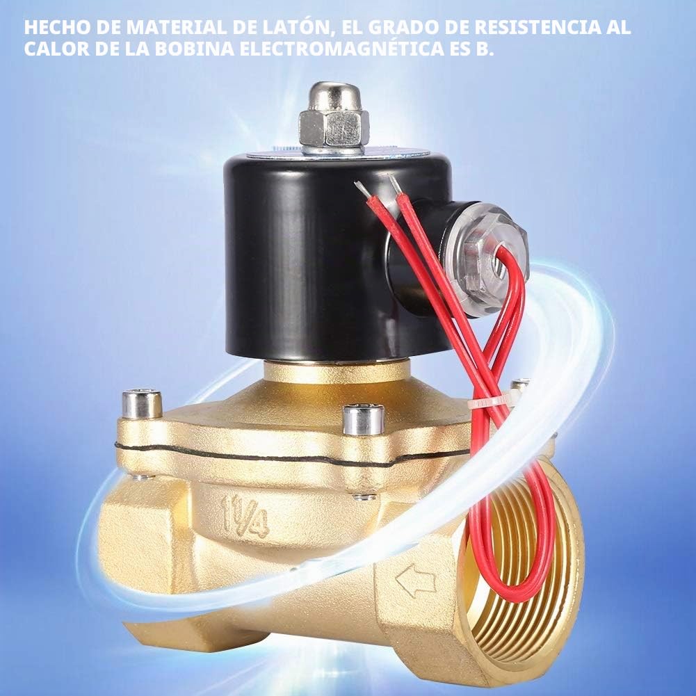 Jadeshay Electroválvula Eléctrica,AC220V 1-1/4" Válvula Solenoide 2 Posiciones 2 Vías Válvula Electromagnética Normalmente Cerrada DN32 Válvula Magnética Electroválvula Latón para Control de Agua