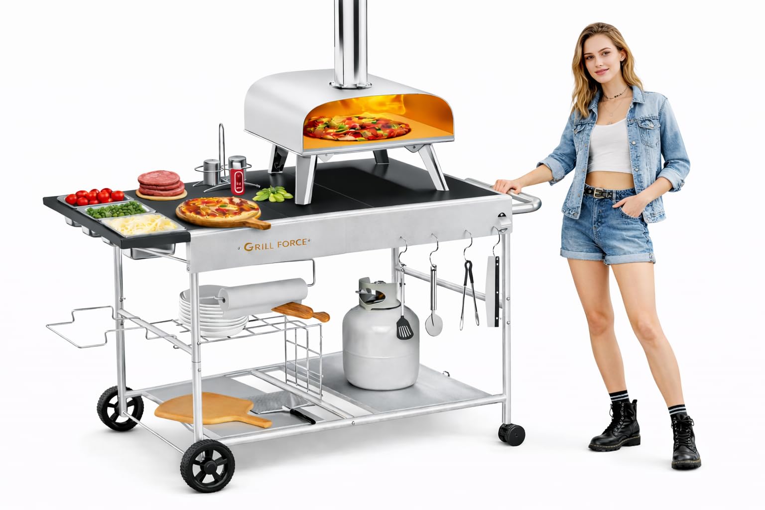 Onlyfire Stainless Steel Pizza Oven Table Cart - Movable Food Prep