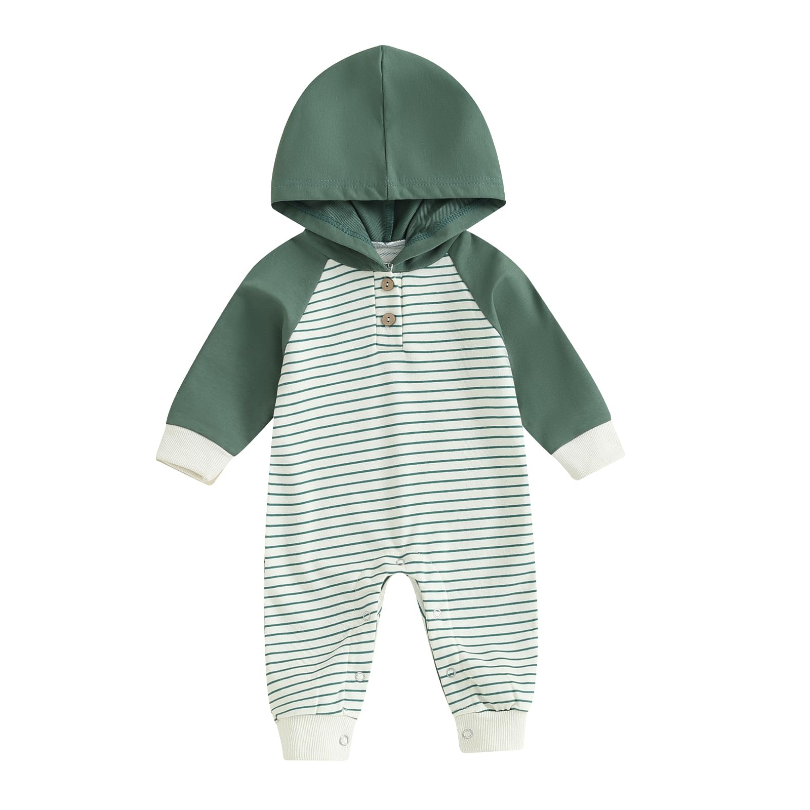 Karesoull Newborn Baby Infant Boy Romper Boho Long Sleeve Hooded Jumpsuit Outfits Striped Onesie Sweatshirts (Color-Blocked Green, 0-3 Months)
