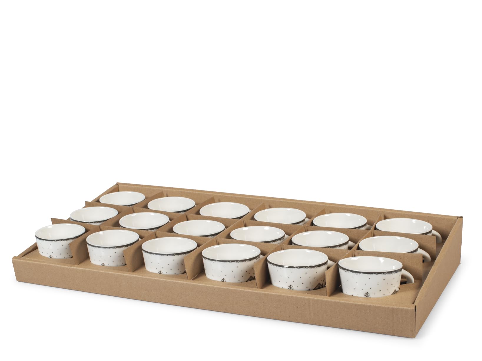 H&H Set 18 Tazze da Caffè in New Bone China – Decoro Winter House, 90 ml – Ideale per Espresso e Caffè Corto