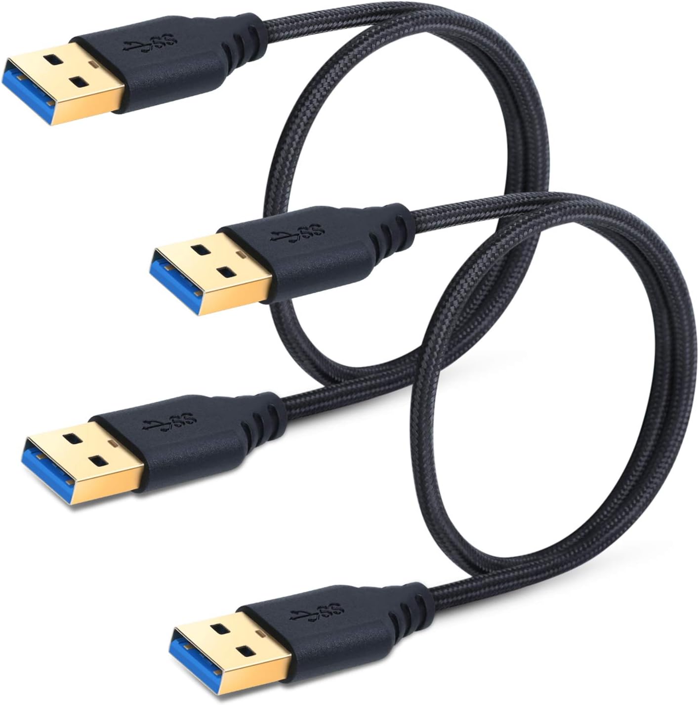Besgoods 2-Pack 1.5Ft Braided Super Speed USB 3.0 Type A Cable - Male to Male USB Cord Short Cable for Hard Drive Enclosures, Laptop Cooling Pad, DVD Players, Black : Electronics
