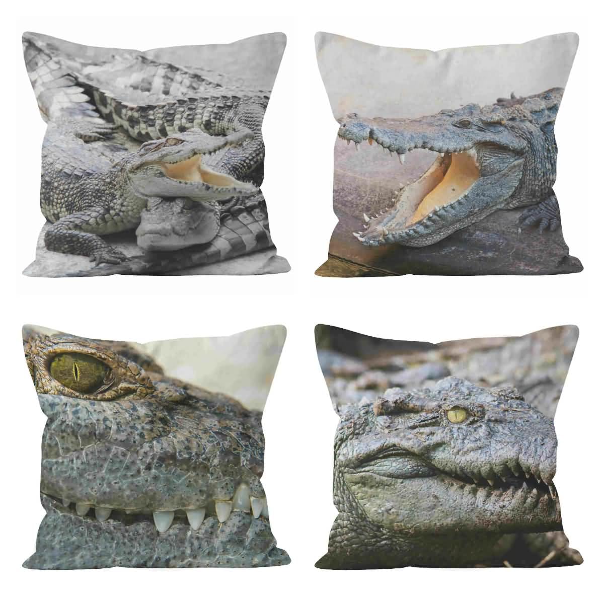 Lino Federe Cuscini Soggiorno Fodera per Cuscino Letto 50x50cm, Natura del Coccodrillo Copricuscini Grandi Federa Cuscino Panca Giardino Divano da Salotto 4Pcs
