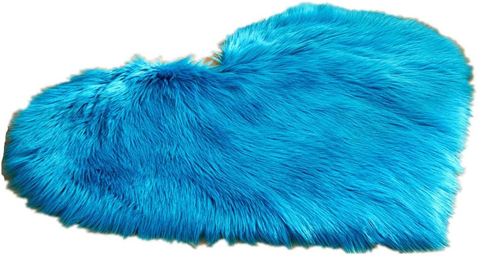 Soft Shaggy Faux Fur Love Heart Carpet Fluffy Non Slip Mats Cover for Bed Chair Sofa Living Room Bedroom Area Rug, Blue 40cm x 50cm