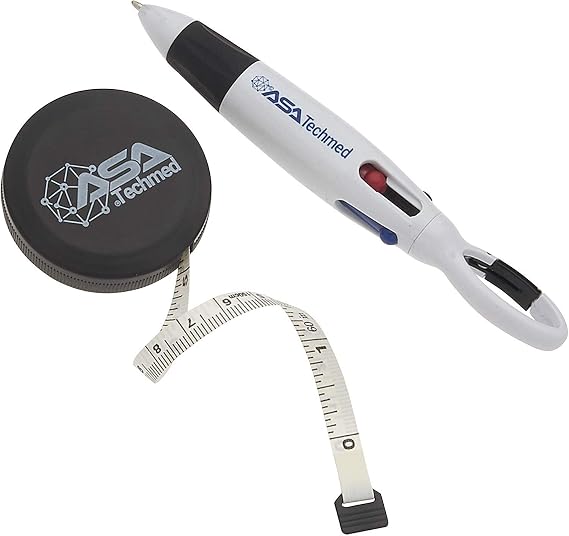 ASA TECHMED Snellen Plastic Eye Chart with LED Penlight Pupil Gauge + Taylor Hammer + Tape Measure + 4 Color Pen