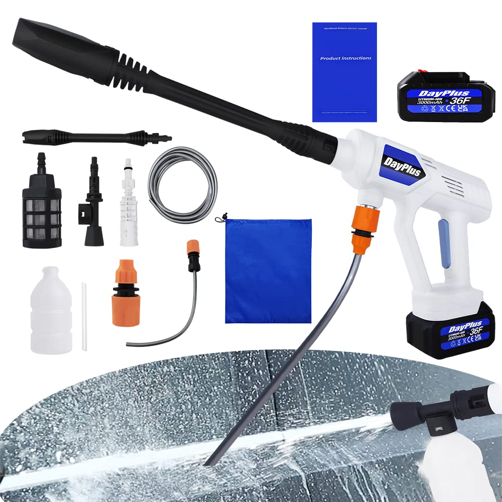 Nettoyeur haute pression portable 21 V pour lavage de voiture, nettoyage des sols, nettoyeur haute pression 45 bar avec batterie lithium-ion de 3000 mAh et chargeur, nettoyeur haute pression mobile