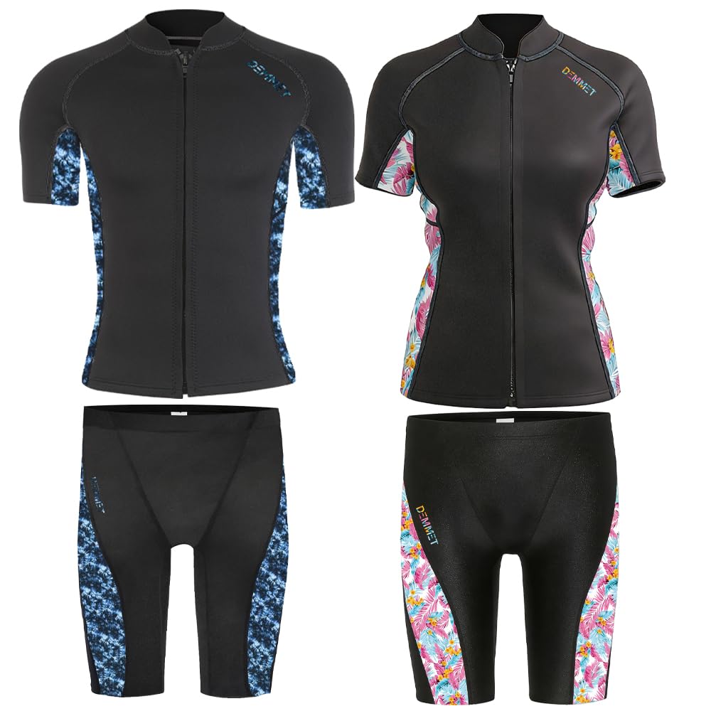 DEMMET Short Sleeve Wetsuit Top 1.5mm-3mm Neoprene Jacket Shorts Men Women High Stretch Warm Sunscreen Swim Shorts Underwater Movement