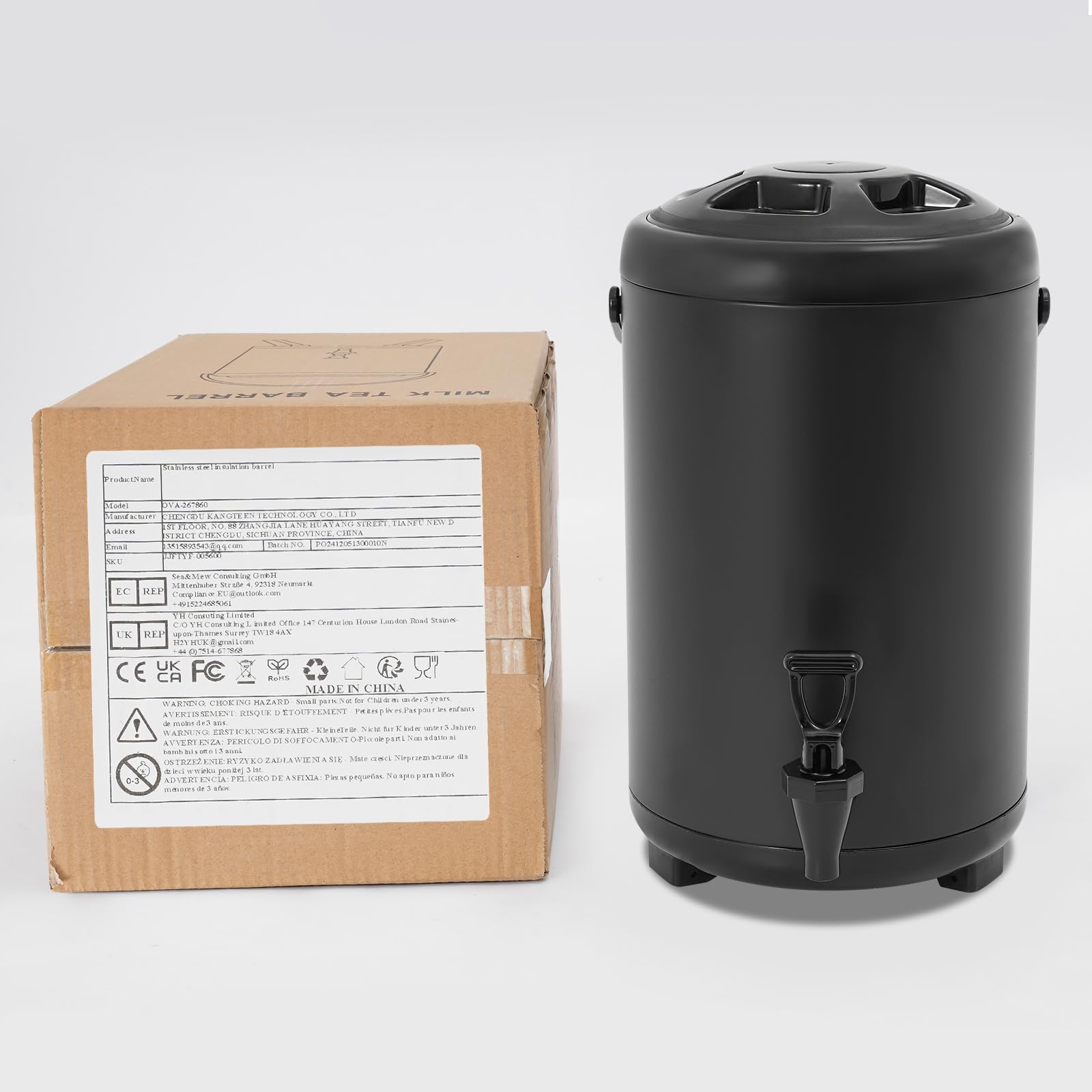 Distributeur de boisson isolé, récipient isotherme de 10 l, distributeur de boissons froides 4-8 h, distributeur de boissons en acier inoxydable 110 ℃ avec robinet à ressort, carafe à café