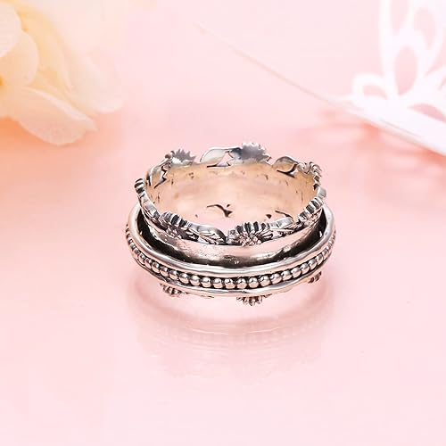 Miniatura 6 de Anillo giratorio de plata de ley 925 para ansiedad, alivio del estrés, TDAH, autismo, anillos para mujeres y hombres