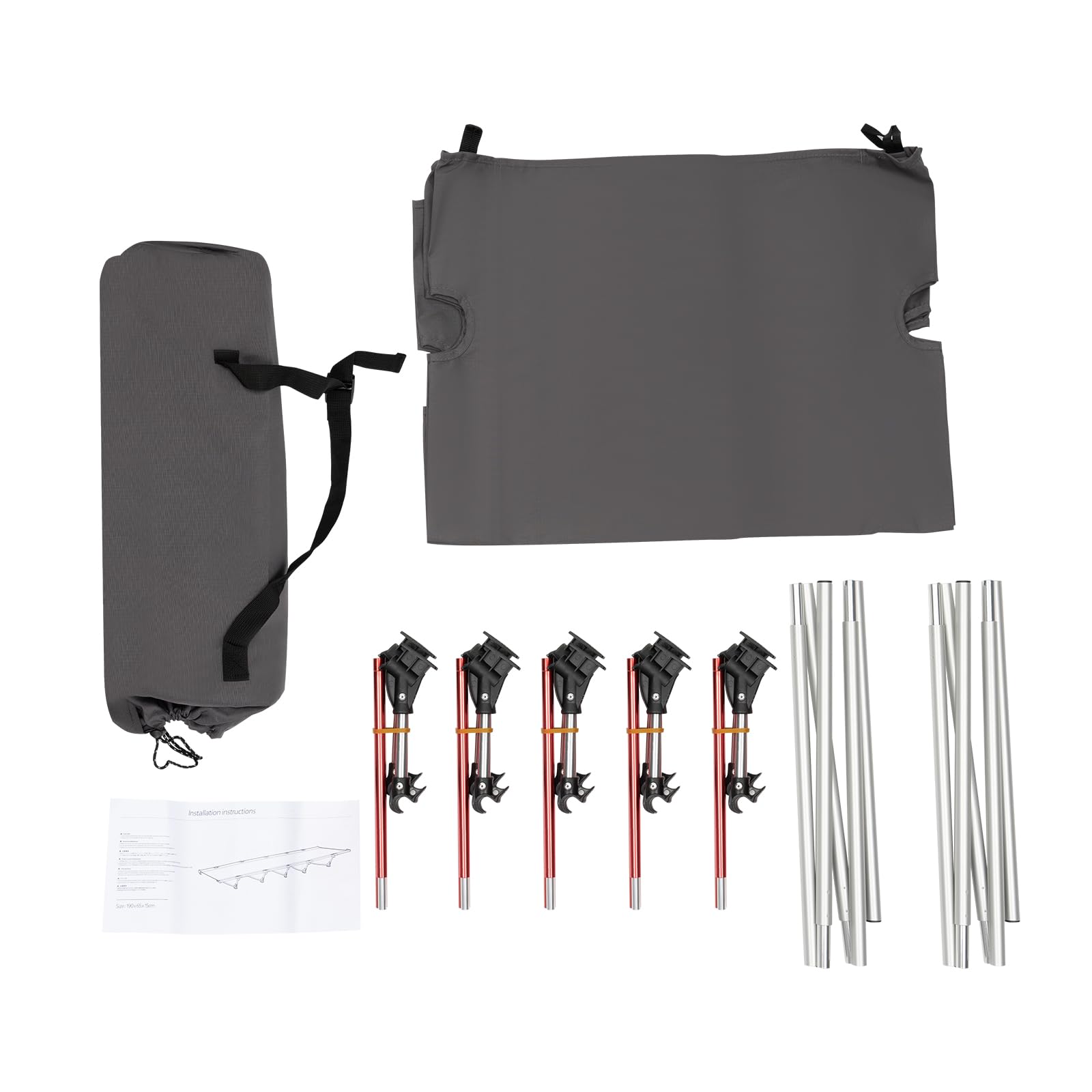 Cama de camping plegable, 4 niveles, ajustable, para camping, con bolsa de transporte, portátil, color gris