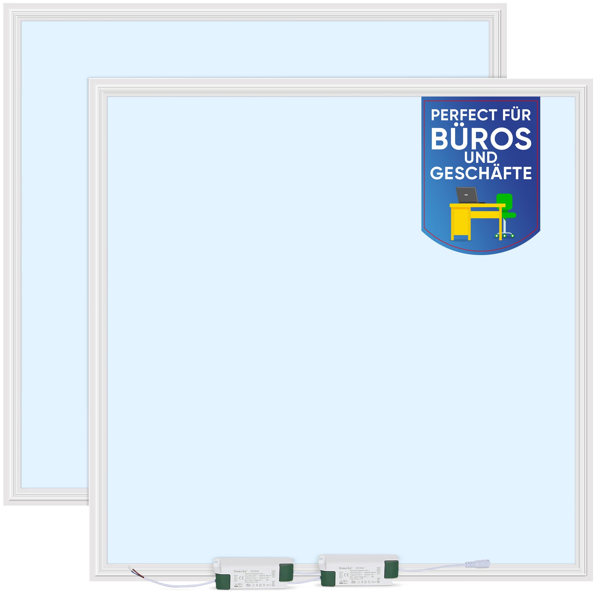LECOM 2x LED Panel 62x62 Kaltweiß 6000K Tageslicht CRI90 für Rasterdecken | LED Deckenpanel Systemdecken mit hoher Farbtreue für produktives Arbeiten. Ideal für Büro, Prüfraum, Labor, Werkstatt, Lager.