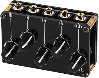 Mezclador pasivo portátil de 4 canales con 4 entradas RCA estéreo y 1 salida RCA estéreo para un control extendido de instrumentos de mezcla, reproductores de CD, etc