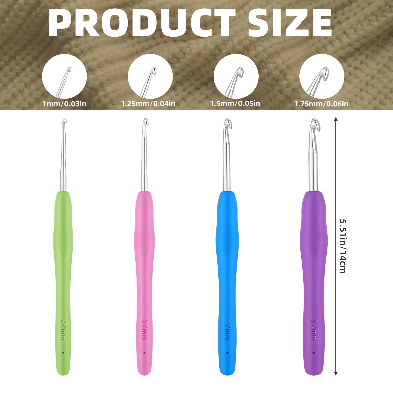 Set Di 4 Uncinetti Ergonomici Con Manico In Silicone - Misure 2mm, 3mm, 4mm, 5mm - Per Principianti Ed Esperti - Foto 9