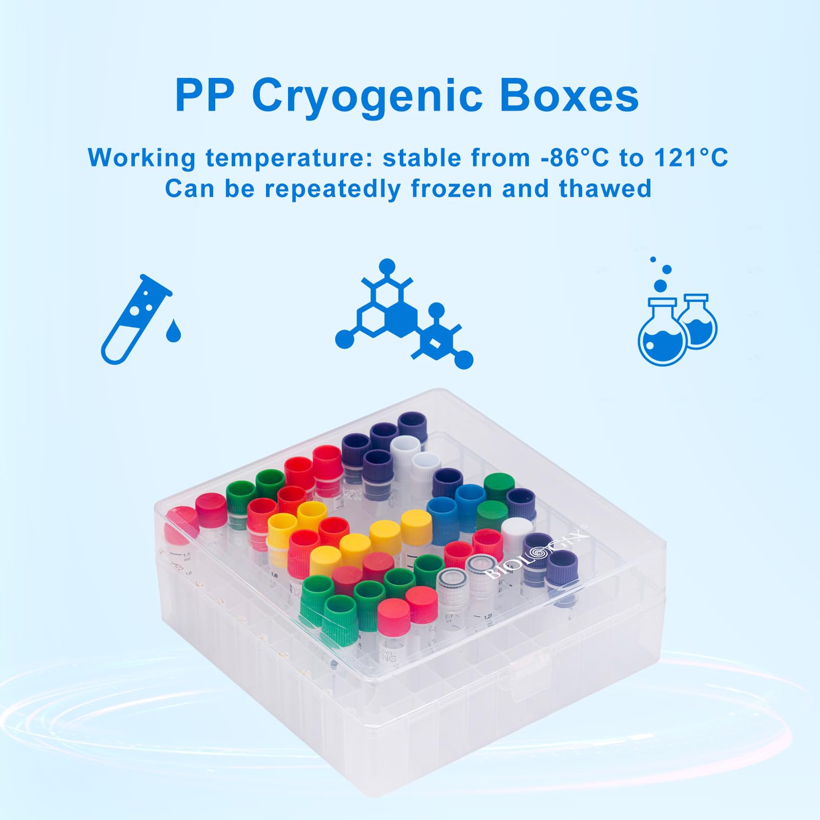 5 Stücke Kryobox, kryoröhrchen box, Polypropylen Mikrozentrifugenröhrchenbehälter, Kryogene Aufbewahrungsboxen, 100 Gitter, 2 Zoll, 141 * 154 * 55mm