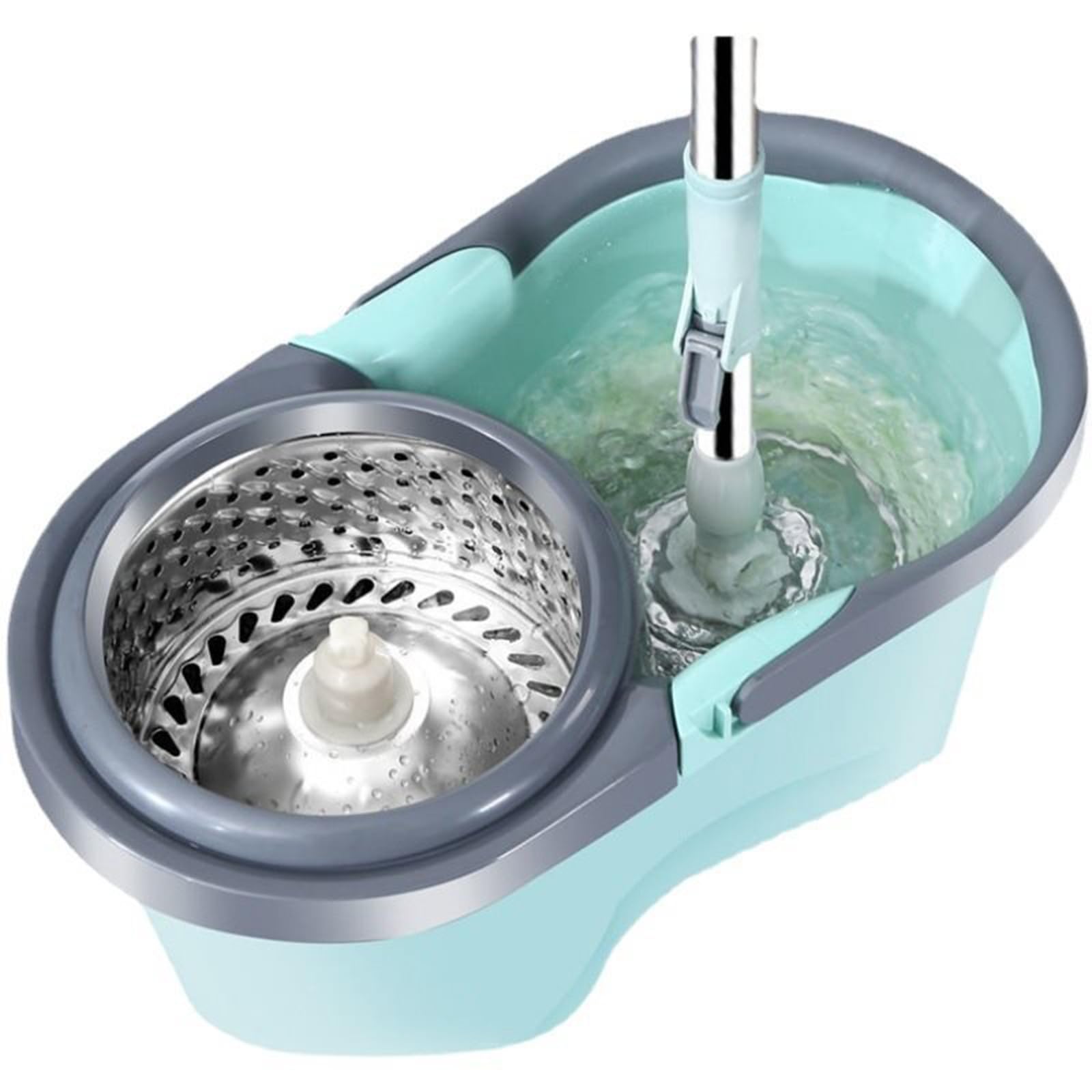 Mop/mocio per pavimenti piatti per la pulizia del pavimento, mocio rotante per lavaggio a mano, mocio e secchio set facile strizzare, cestino in acciaio inox, mocio rotante in microfibra e
