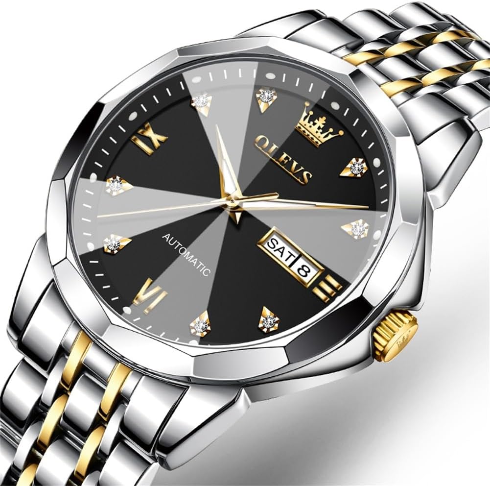 OLEVS Skeleton Men Watches Automatic Business Luxury Diamond Self Winding Watch for Men Stainless Steel Calendar Wrist Watch - Image 9