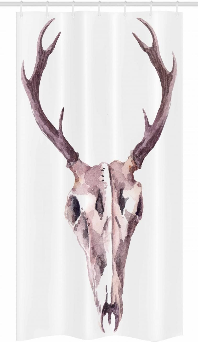 Lunarable Antler Stall Shower Curtain, Abstract Deer Skull Watercolors Bones Skeleton Elk Stag Print, Fabric Bathroom Decor Set with Hooks, 36" W x 72" L, Pink White
