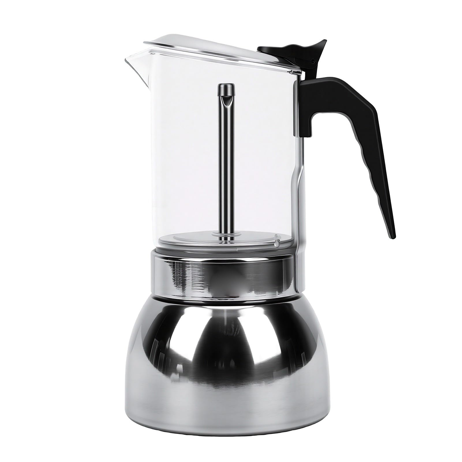XUMIUZIY Caffettiera per Piano Cottura 450ml 15oz, Acciaio Inox 304 con | Caffettiera italiana da 9 tazze, funziona con induzione di gas elettrica, visore per birra in vetro borosilicato, macchina