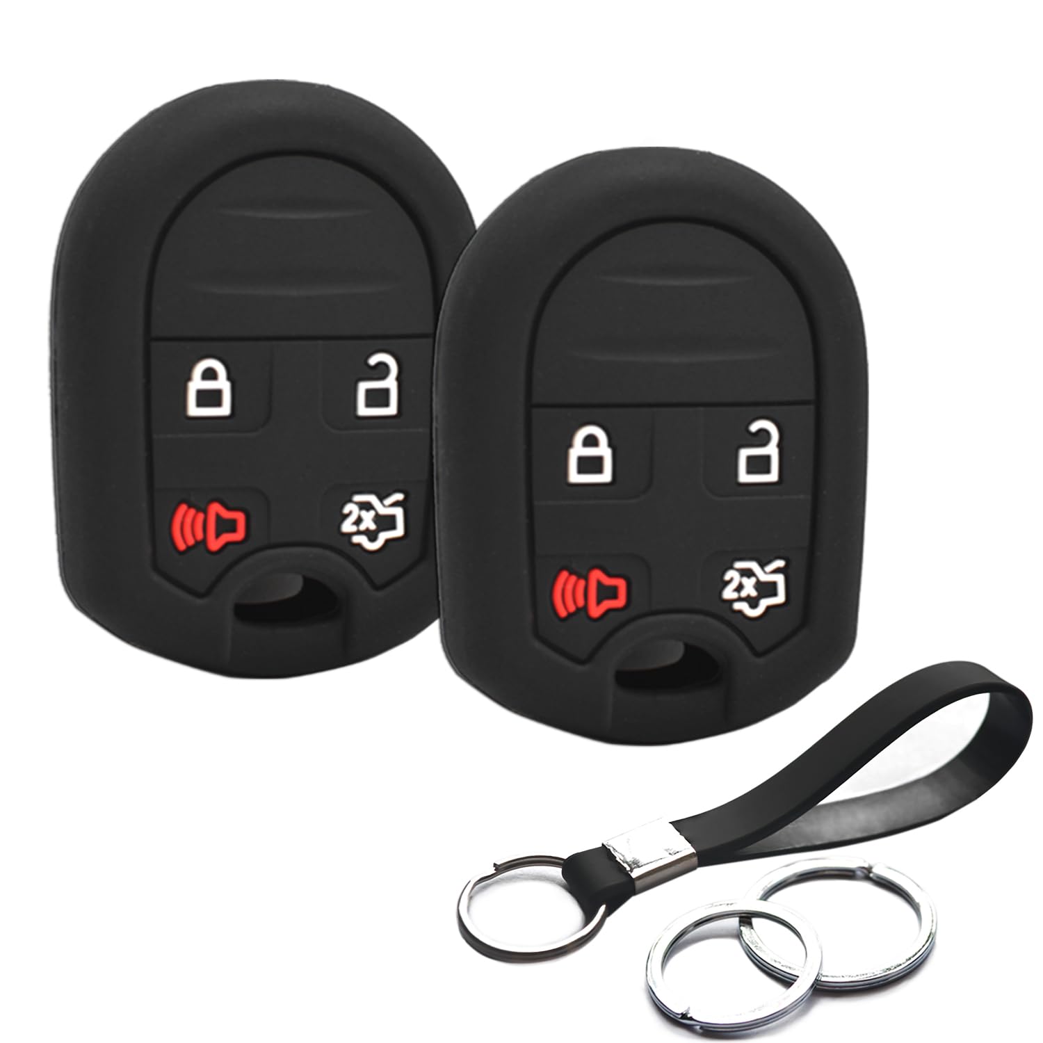 2pcs Compatible with Ford Edge Escape Expedition Fusion Taurus Flex Lincoln MKZ MKX Navigator Fiesta Black Key Fob Cover Case Key Chain Protector Keyless Remote Holder 164-R8073