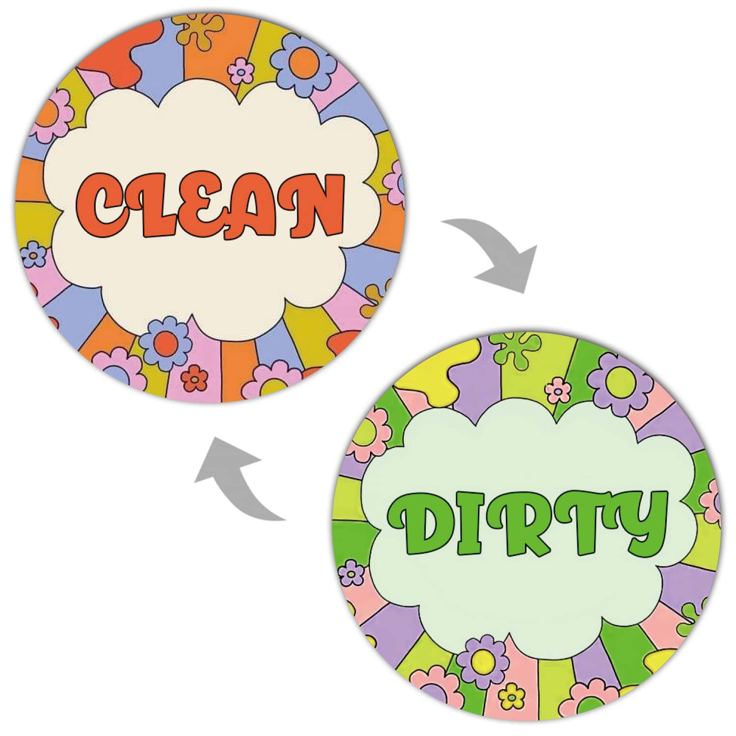 Geekbear 05. Happy Flower Clean Dirty Magnet For Dishwasher (05. Happy Flower) - Double Sided And Reversible Clean Dirty Sign Indicator - Flip Dishwasher Magnet With Bonus Adhesive Metal Plate - Kitchen Decor