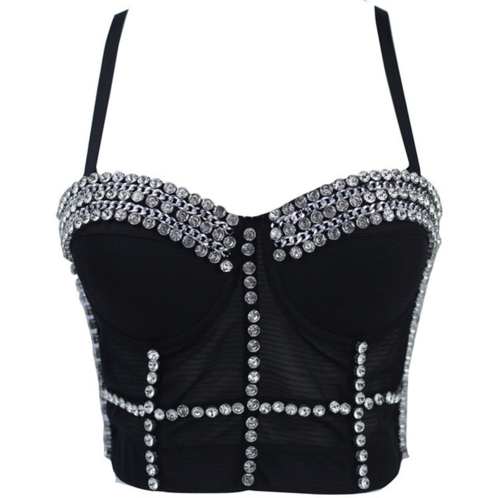 YOND Herbst Frau Tank Tops Punk Perlen Diamant High End Frauen Korsett Push Up Bustier y2k BH Camis Crop Top Damen Kleidung-8-schwarz, XL-40