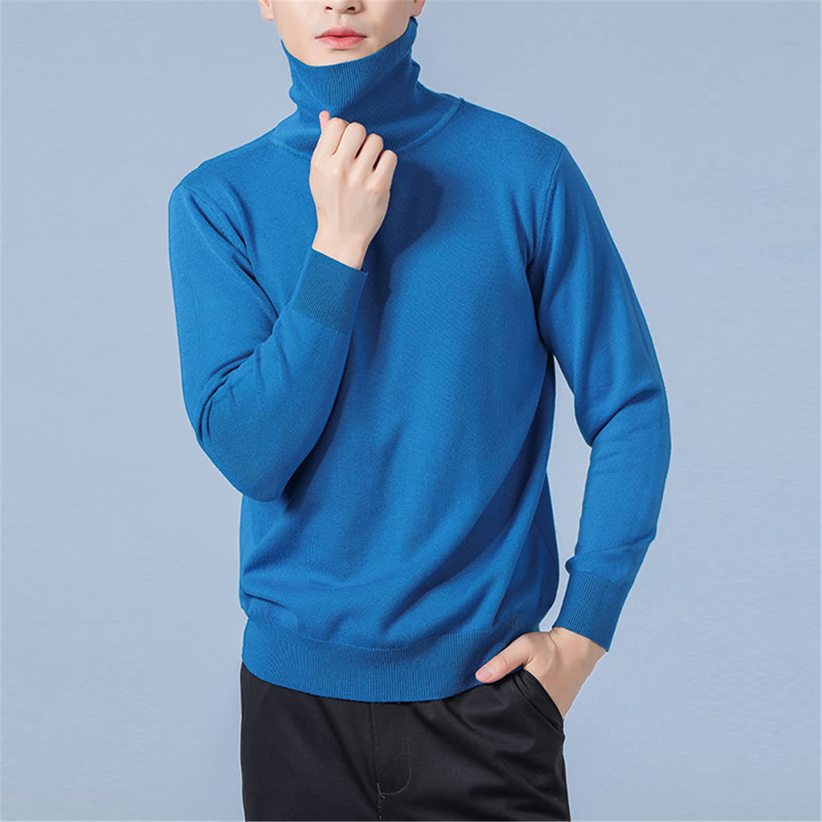 Vogrtcc Pullover a collo alto a maniche lunghe da uomo maglione lavorato a maglia in lana invernale