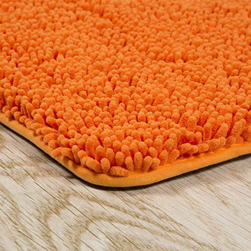 Lavish Home Shag Memory Foam Bath Mat - 58-Inch By 24-Inch Runner With Non-Slip Backing - Absorbent High-Pile Chenille Bathroom Rug (Orange) #TOP1