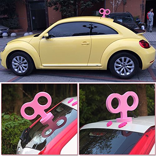 Image of 3D Car Wind Up Key, Cute Clockwork Car Roof Rear /Top /Trunk /Sunroof Decoration Universal Auto Exterior Accessories for DIY Styling & Decoration (Pink)