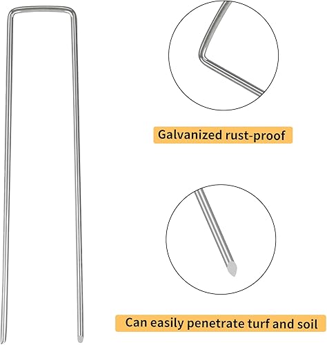 Miniatura 10 de Whonline 560 grapas de paisaje de 6 pulgadas, calibre 11, estacas de jardín galvanizadas de alta resistencia, estacas de riego por goteo para