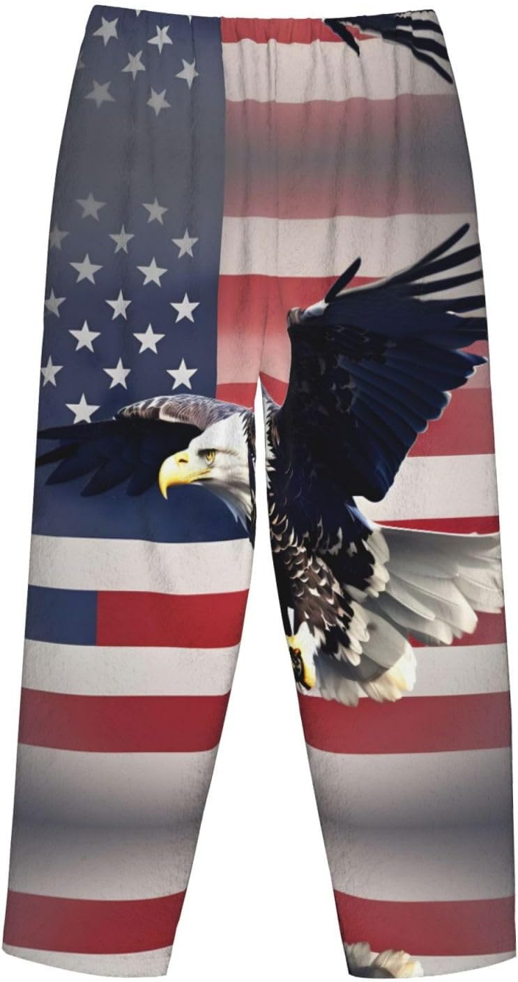 3d Bald Eagle Flying With American Flag Print Cozy Women'S Flannel Pajama Pants,Perfect For Christmas And Everyday Comfort