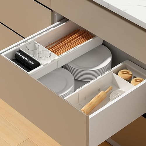 Miniatura 2 de Bandeja deslizante para cajones con divisores ajustables, organizador de almacenamiento de cocina expandible, cajón deslizante para cajones,