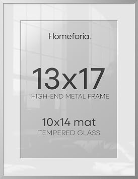 Homeforia 13x17 Silver Picture Frame, High-End Metal, 10x14 Mat, Glass | High End Aluminum, Tempered Glass, Acid-Free 10x14 Removable Mat, 13x17 in Edge-to-Edge Display 17x13, Wall Kit, Set Of 2