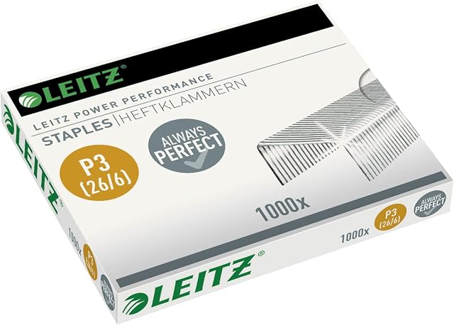 Leitz 55720000 P3 Power Performance 26/6 Staples, Strong Steel, Length 6 mm, 1000 Staples, Staples Up to 30 Sheet Capacity