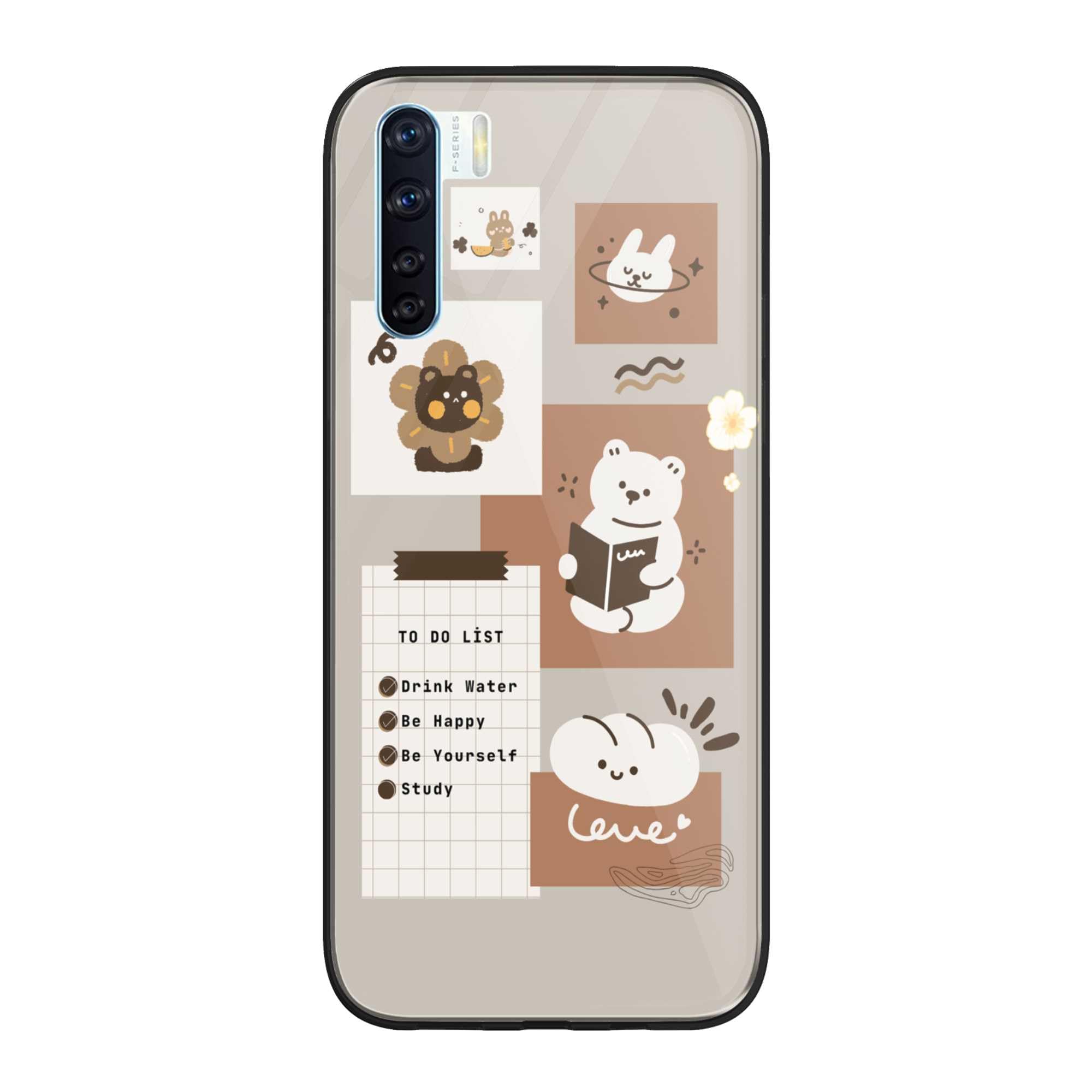 NDCOM for Oppo F15 Cover | Premium Oppo F15 Back Case | F15 Back Cover for Enhanced Protection | Beige Brown Playful Printed Glass Case