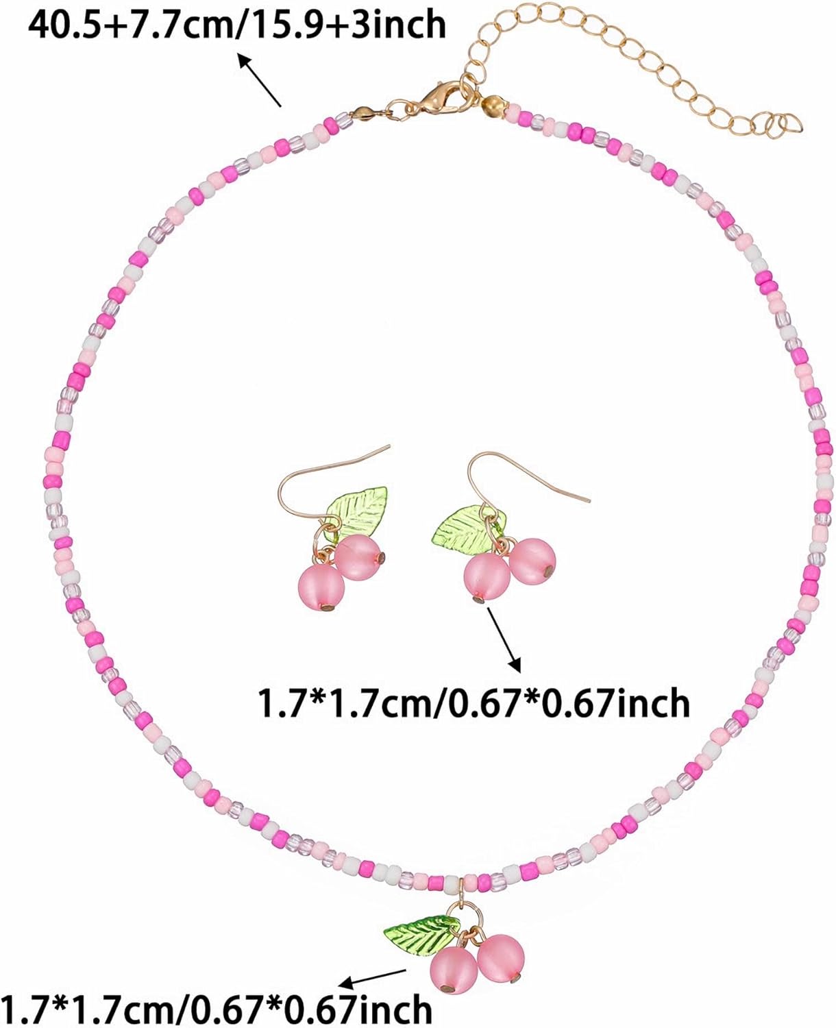 Cherry Necklace Earrings Sets for Women Dainty Gold Cherry Earrings and Necklace Jewelry Set Cute Fruit 3D Charm Necklaces Summer Beach Jewelry - Image 7