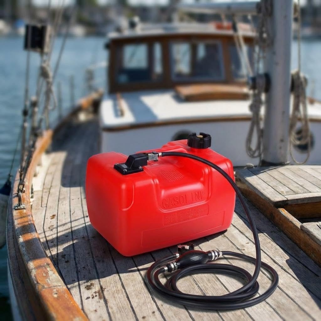 3 Gallon Portable Marine Tank with 9.8ft Hose-12L Marine Boat Transfer Tank, I-shaped Handle,Easy to Carry for Outboard Engine Boats,Fishing Boat, Deck Boat,Yacht